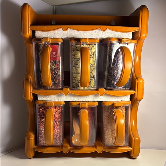 Plastic Orangish brown Kitchen Food/ Spices Storage Rack with Plastic Jars - Picture 1 of 6